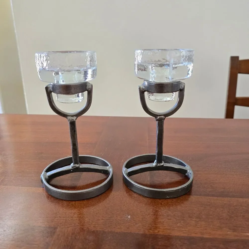 Swedish Vintage Candle Holders Wrought‎ Metal & Glass  Candlestick Holder